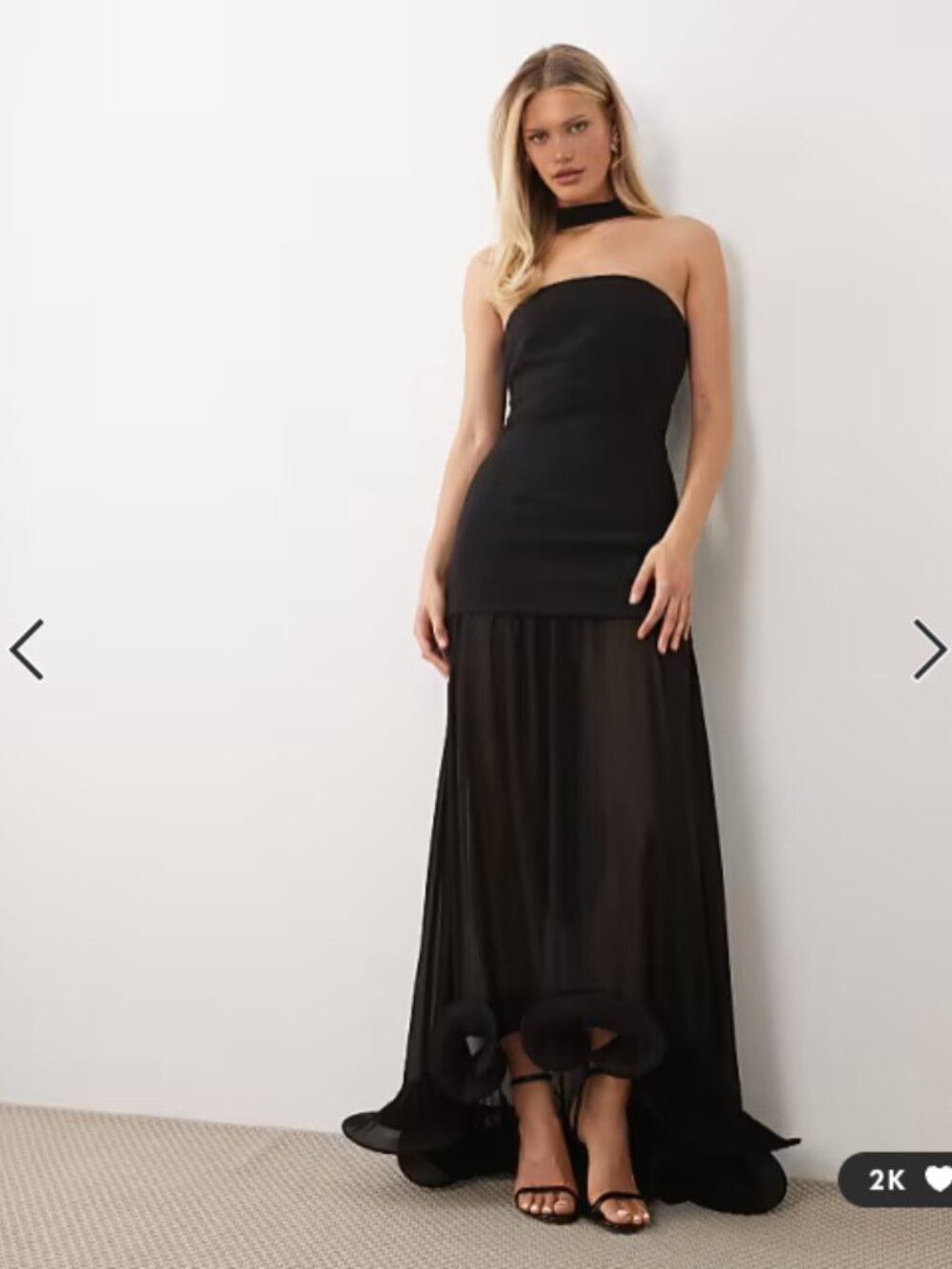 Gina Tricot strapless frill maxi dress with scarf in black